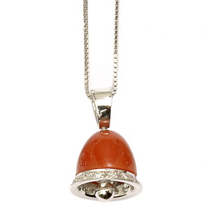 An 18ct Gold Vibrant Red Coral and diamond Bell pendant. - Click Image to Close